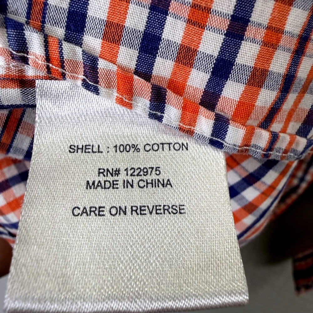 Southern Proper Mens Large Gingham Button Down Shirt Orange Blue 100% Cotton - Picture 6 of 6